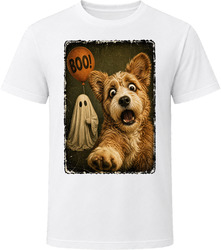 Scared Corgipoo Halloween Ghost Funny Dog Selfie Photo Tee T Shirt
