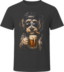 Aussiedoodle Dog With Beer and Cigar Doodle Dad Beer Lover Gift T Shirt