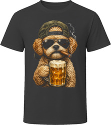 Shihpoo Dog With Beer and Cigar Funny Doodle Dad Gift T Shirt