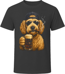 Whoodle Dog With Beer and Cigar Cool Dog Dad Gift T Shirt