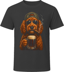 Irish Doodle Dog With Beer and Cigar Cool Dog Lover Gift T Shirt