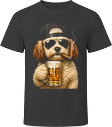 Cavapoochon Dog With Beer and Cigar Funny Doodle Dad Gift T Shirt