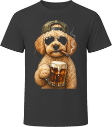 Mini Goldendoodle Dog With Beer and Cigar Funny Doodle Dad Gift T Shirt