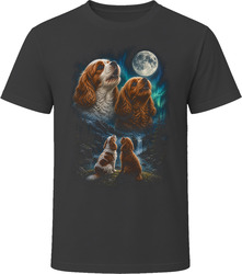 Two Blenheim and Ruby Cavapoo Doodle Dogs Howling at the Moon T-Shirt