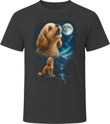 Apricot Cavapoo Doodle Dog Howling at the Moon on a Rock T-Shirt