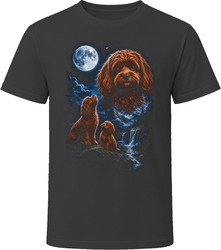 Ruby Cavapoo Doodle Dog Howling at the Moon While Puppy Watches T-Shirt