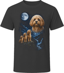Three Apricot Cavapoo Doodle Dogs Howling at the Moon T-Shirt