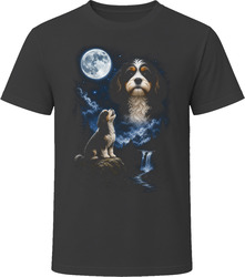 Tricolor Cavapoo Doodle Dog Howling at the Moon on a Rock T-Shirt