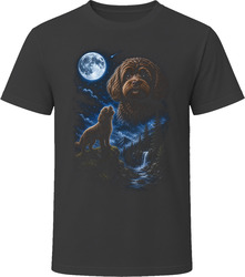 Chocolate Cavapoo Doodle Dog Howling at the Moon on a Hilltop T-Shirt
