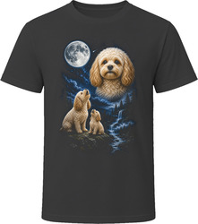Cream Cavapoo Doodle Dog and Puppy Howling at the Moon Together T-Shirt