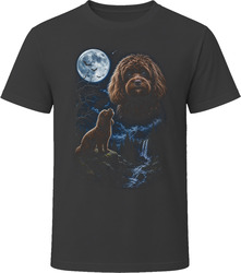 Chocolate Cavapoo Doodle Dog Halloween Howling at the Moon with Bats T-Shirt