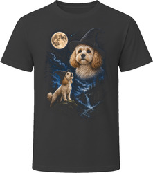 Cream Cavapoo Doodle Dog Witch Hat Halloween Howling at the Moon T-Shirt