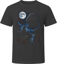 Black Cavapoo Doodle Dog Autumn Leaves Howling at the Moon T-Shirt