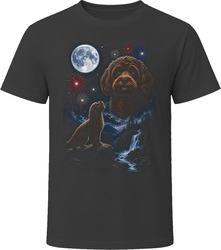 Chocolate Cavapoo Doodle Dog Fourth of July Fireworks Howling at the Moon T-Shirt