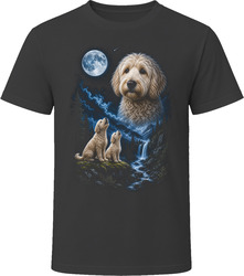 Two Cream Labradoodle Doodle Dogs Howling at the Moon T-Shirt