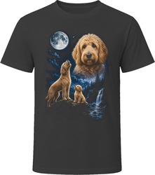 Apricot Labradoodle Doodle Dog Howling at the Moon While Puppy Watches T-Shirt Apricot Labradoodle Doodle Dog Howling at the Moon While Puppy Watches T-Shirt