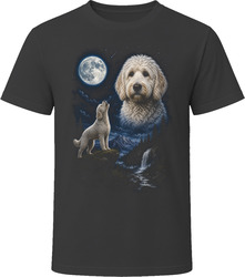 White Labradoodle Doodle Dog Howling at the Moon on a Hilltop T-Shirt White Labradoodle Doodle Dog Howling at the Moon on a Hilltop T-Shirt