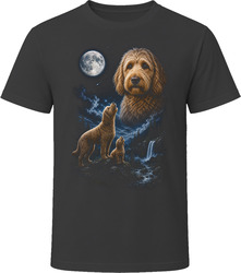 Caramel Labradoodle Doodle Dog and Puppy Howling at the Moon Together T-Shirt