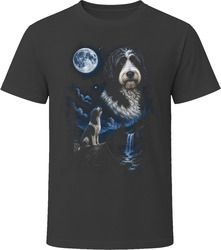 Parti Labradoodle Doodle Dog Howling at the Moon from a Rooftop T-Shirt Parti Labradoodle Doodle Dog Howling at the Moon from a Rooftop T-Shirt