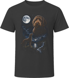 Chocolate Labradoodle Doodle Dog Howling at the Moon Over the Lake T-Shirt
