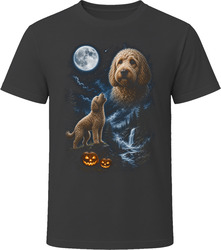 Caramel Labradoodle Doodle Dog Halloween Howling at the Moon with Pumpkins T-Shirt