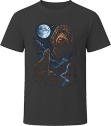 Chocolate Labradoodle Doodle Dog Autumn Leaves Howling at the Moon T-Shirt Chocolate Labradoodle Doodle Dog Autumn Leaves Howling at the Moon T-Shirt