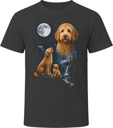 Apricot Goldendoodle Doodle Dog Howling at the Moon While Puppy Watches T-Shirt