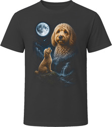 Golden Goldendoodle Doodle Dog Howling at the Moon on a Rock T-Shirt