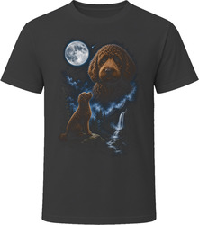 Chocolate Goldendoodle Doodle Dog Sitting Quietly Under the Moon T-Shirt Chocolate Goldendoodle Doodle Dog Sitting Quietly Under the Moon T-Shirt