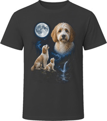 Parti Goldendoodle Doodle Dog and Puppy Howling at the Moon Together T-Shirt