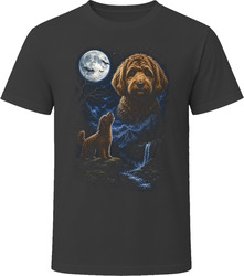 Chocolate Goldendoodle Doodle Dog Halloween Howling at the Moon with Bats T-Shirt