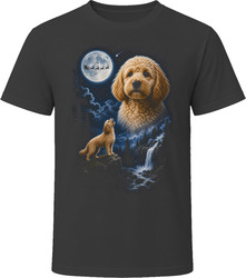 Tan Goldendoodle Doodle Dog Christmas Howling at the Moon with Santa Sleigh T-Shirt