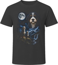 Two Tricolor Bernedoodle Doodle Dogs Howling at the Moon T-Shirt Two Tricolor Bernedoodle Doodle Dogs Howling at the Moon T-Shirt