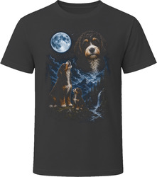 Sable Bernedoodle Doodle Dog Howling at the Moon While Puppy Watches T-Shirt Sable Bernedoodle Doodle Dog Howling at the Moon While Puppy Watches T-Shirt