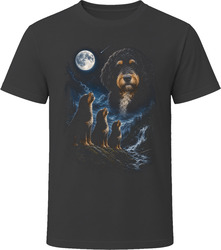 Three Phantom Bernedoodle Doodle Dogs Howling at the Moon T-Shirt Three Phantom Bernedoodle Doodle Dogs Howling at the Moon T-Shirt