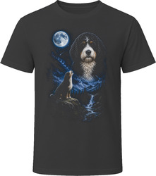 Black and White Bernedoodle Doodle Dog Howling at the Moon on a Rock T-Shirt Black and White Bernedoodle Doodle Dog Howling at the Moon on a Rock T-Shirt