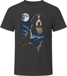 Tricolor Bernedoodle Doodle Dog Howling at the Moon on a Hilltop T-Shirt Tricolor Bernedoodle Doodle Dog Howling at the Moon on a Hilltop T-Shirt