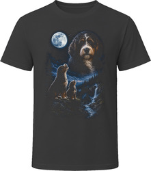 Sable Bernedoodle Doodle Dog and Puppy Howling at the Moon Together T-Shirt Sable Bernedoodle Doodle Dog and Puppy Howling at the Moon Together T-Shirt