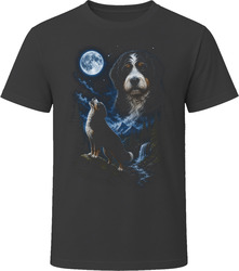 Black and White Bernedoodle Doodle Dog Howling at the Crescent Moon T-Shirt Black and White Bernedoodle Doodle Dog Howling at the Crescent Moon T-Shirt