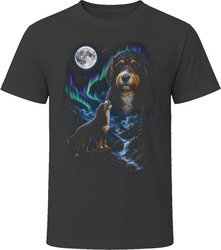 Sable Bernedoodle Doodle Dog Howling at the Moon Under the Northern Lights T-Shirt Sable Bernedoodle Doodle Dog Howling at the Moon Under the Northern Lights T-Shirt