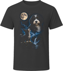 Black and White Bernedoodle Doodle Dog Witch Hat Halloween Howling at the Moon T-Shirt Black and White Bernedoodle Doodle Dog Witch Hat Halloween Howling at the Moon T-Shirt