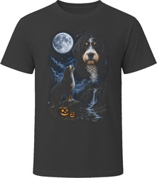 Black Bernedoodle Doodle Dog Halloween Howling at the Moon with Pumpkins T-Shirt Black Bernedoodle Doodle Dog Halloween Howling at the Moon with Pumpkins T-Shirt