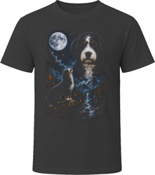 Black and White Bernedoodle Doodle Dog Autumn Leaves Howling at the Moon T-Shirt Black and White Bernedoodle Doodle Dog Autumn Leaves Howling at the Moon T-Shirt