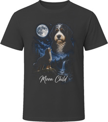 Black and White Bernedoodle Doodle Dog Moon Child Howling at the Moon T-Shirt Black and White Bernedoodle Doodle Dog Moon Child Howling at the Moon T-Shirt