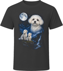 Two White Maltipoo Doodle Dogs Howling at the Moon T-Shirt Two White Maltipoo Doodle Dogs Howling at the Moon T-Shirt