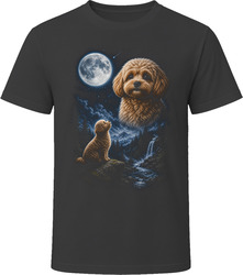 Brown Maltipoo Doodle Dog Sitting Quietly Under the Moon T-Shirt Brown Maltipoo Doodle Dog Sitting Quietly Under the Moon T-Shirt
