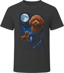 Red Maltipoo Doodle Dog Howling at the Moon Over the Lake T-Shirt Red Maltipoo Doodle Dog Howling at the Moon Over the Lake T-Shirt