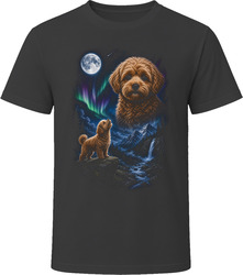 Brown Maltipoo Doodle Dog Howling at the Moon Under the Northern Lights T-Shirt Brown Maltipoo Doodle Dog Howling at the Moon Under the Northern Lights T-Shirt