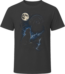 Black Maltipoo Doodle Dog Halloween Howling at the Moon with Bats T-Shirt Black Maltipoo Doodle Dog Halloween Howling at the Moon with Bats T-Shirt