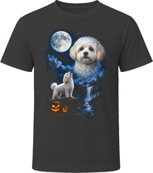 White Maltipoo Doodle Dog Halloween Howling at the Moon with Pumpkins T-Shirt White Maltipoo Doodle Dog Halloween Howling at the Moon with Pumpkins T-Shirt